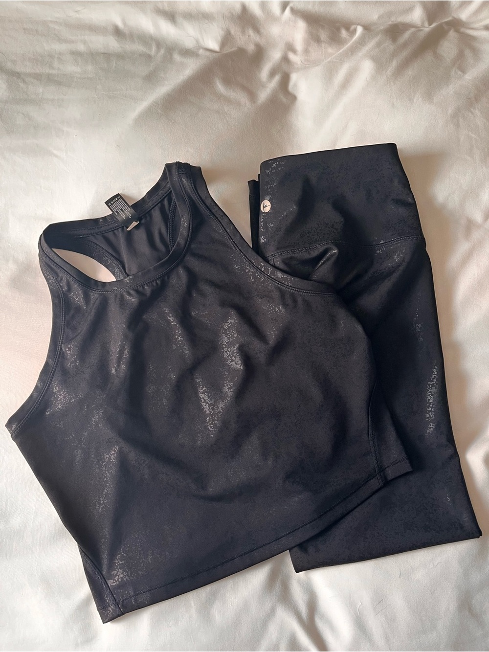 90 Degree By Reflex Black Shimmer Crop Tank & High-Waist Leggings